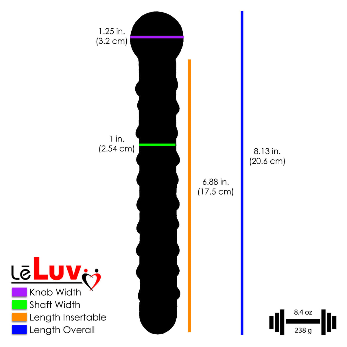 LeLuv Glass Wand 8 Inch Bumpy Straight Shaft, Round Head Classic Dildo