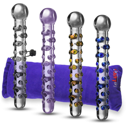 LeLuv Glass Wand 8 Inch Bumpy Straight Shaft, Round Head Classic Dildo