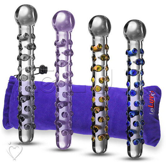 LeLuv Glass Wand 8 Inch Bumpy Straight Shaft, Round Head Classic Dildo