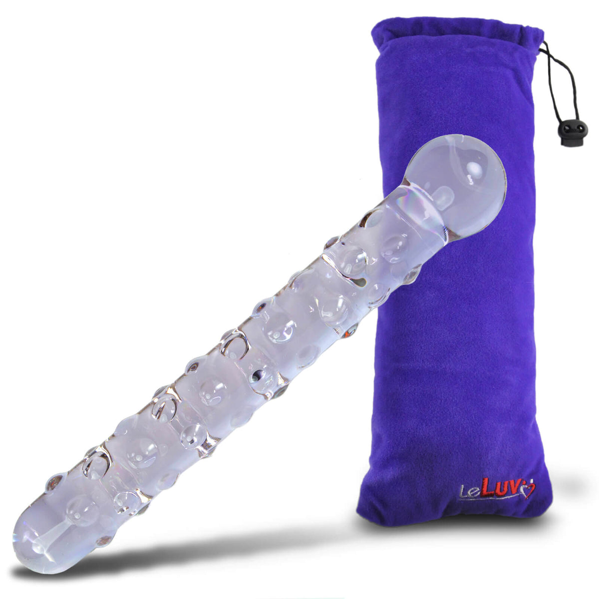 LeLuv Glass Wand 8 Inch Bumpy Straight Shaft, Round Head Classic Dildo