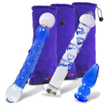 LeLuv Glass OCEAN Blue 3 Piece Gift Set Dildos & Butt Plug
