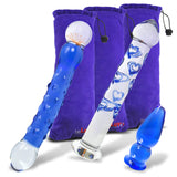 LeLuv Glass OCEAN Blue 3 Piece Gift Set Dildos & Butt Plug