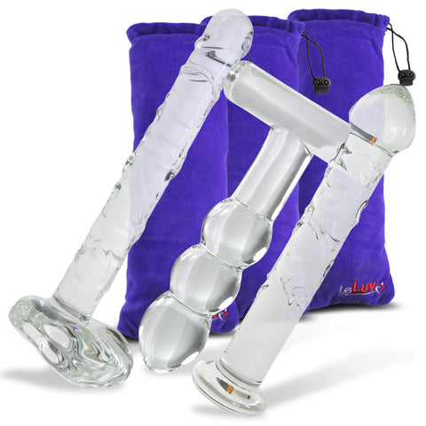 Bundle - 3 items: Ice Collection Glass Dildo & Butt Plug Gift Sets
