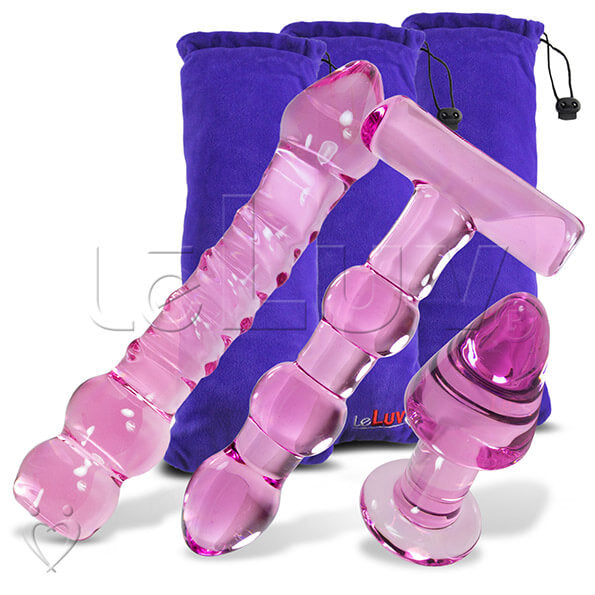 LeLuv Bundle - 3 items: Bubble Gum Glass Dildo & Butt Plug Gift Sets