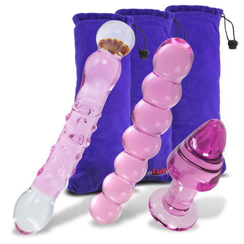 Glass Butt Plug & Glass Dildos Pretty Pink 3 Piece Gift Set