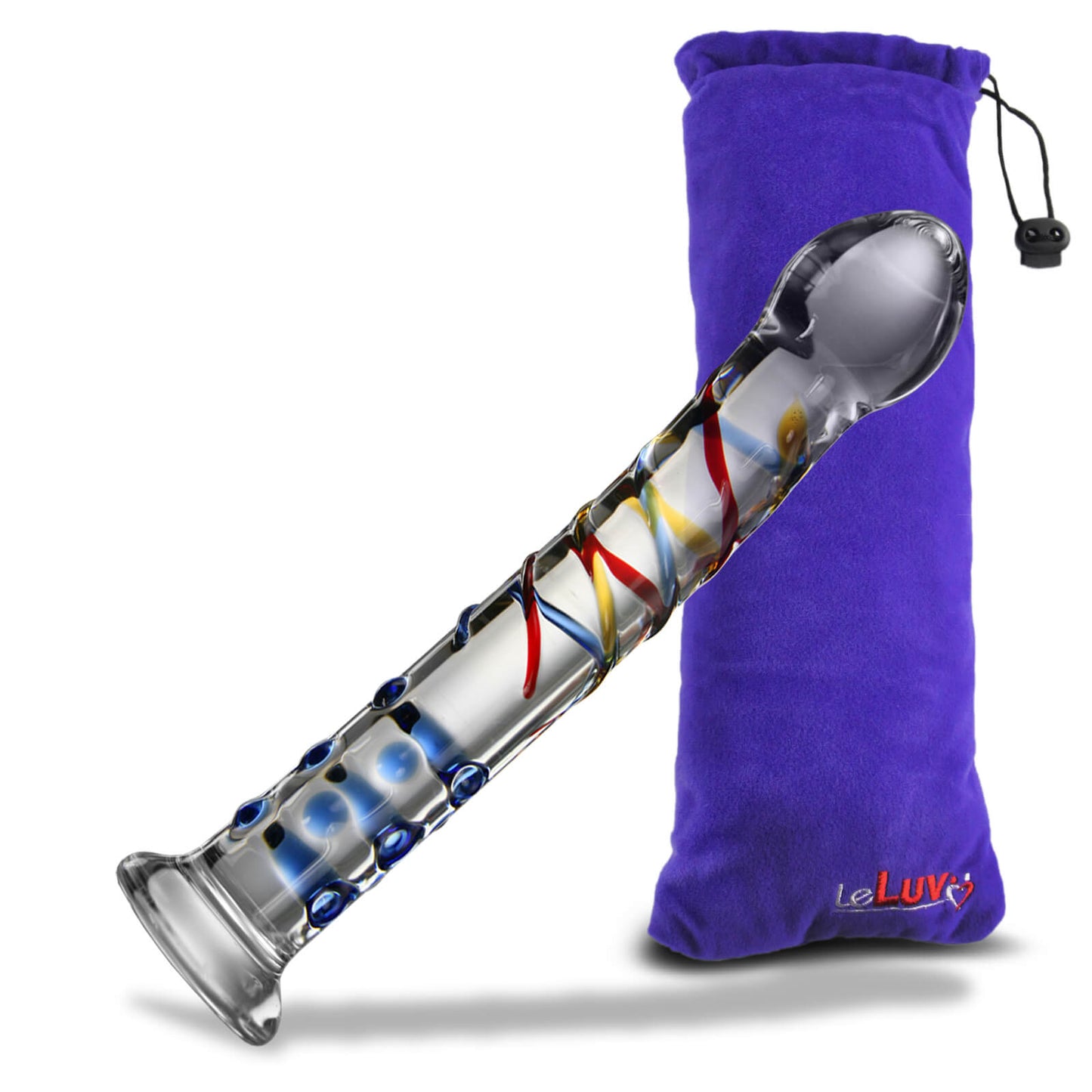LeLuv Glass 8 Inch Party G-Spot Wand Nubby Swirled Dildo