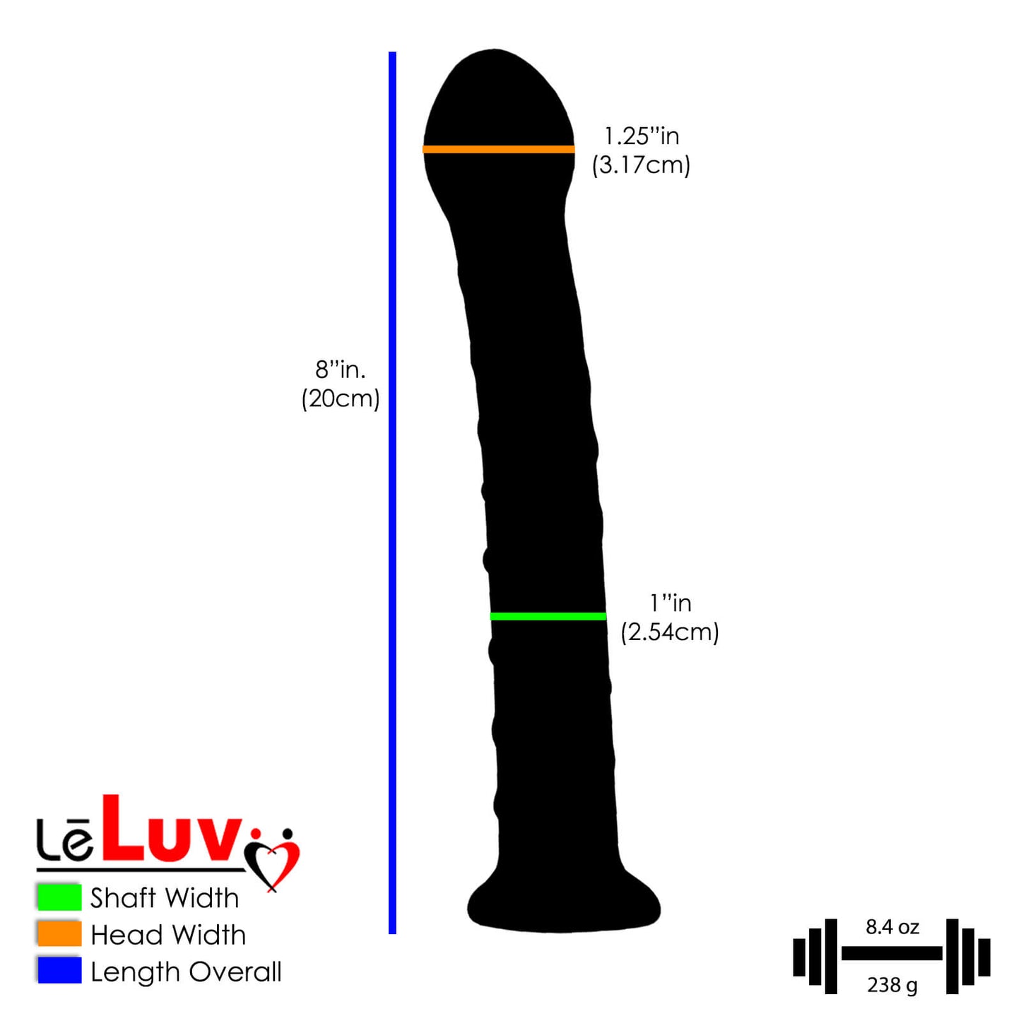 LeLuv Glass 8 Inch Party G-Spot Wand Nubby Swirled Dildo