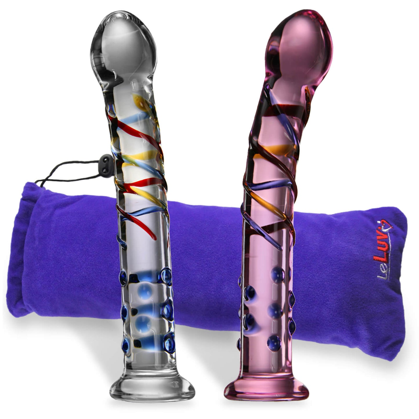 LeLuv Glass 8 Inch Party G-Spot Wand Nubby Swirled Dildo