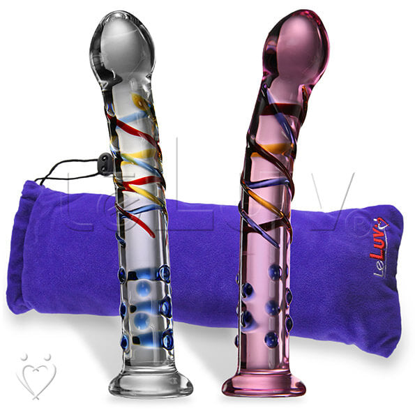 LeLuv Glass 8 Inch Party G-Spot Wand Nubby Swirled Dildo