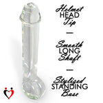 LeLuv Glass Large Stylized Realistic Clear Standing Cock & Balls Dildo