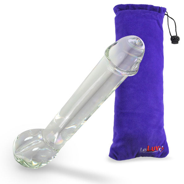 LeLuv Glass Large Stylized Realistic Clear Standing Cock & Balls Dildo