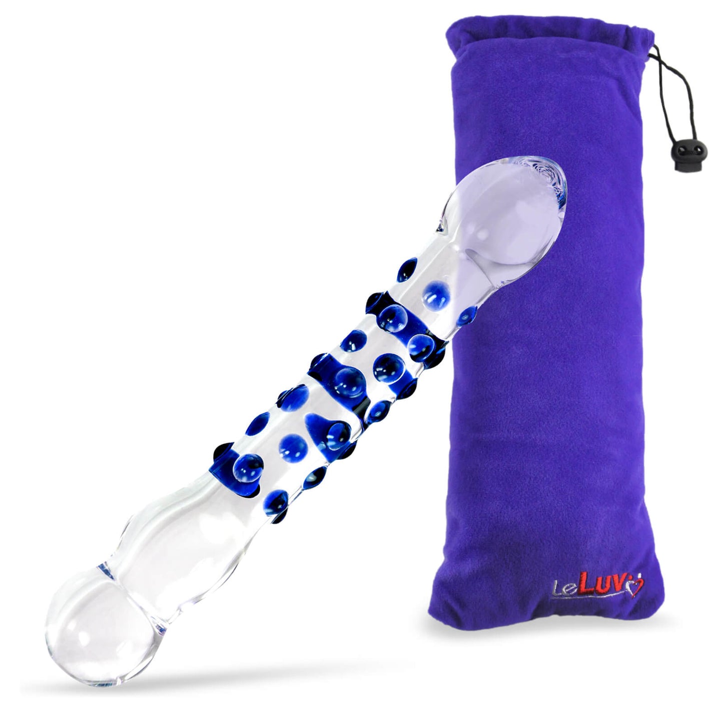 LeLuv Glass 8 Inch Double-ended Slim Curved Wand with Pleasure Dots Dildo