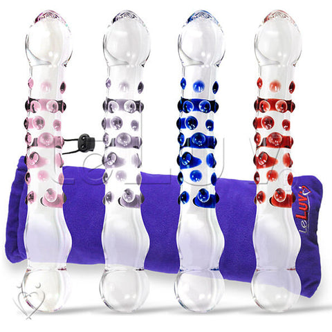 LeLuv Glass 8 Inch Double-ended Slim Curved Wand with Pleasure Dots Dildo