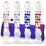Glass 8 Inch Double-ended Slim Curved Wand with Pleasure Dots Dildo