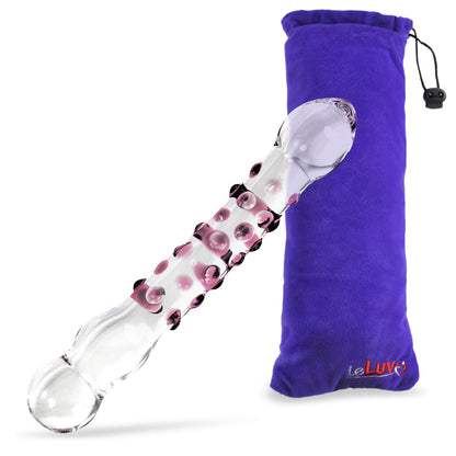 LeLuv Glass 8 Inch Double-ended Slim Curved Wand with Pleasure Dots Dildo