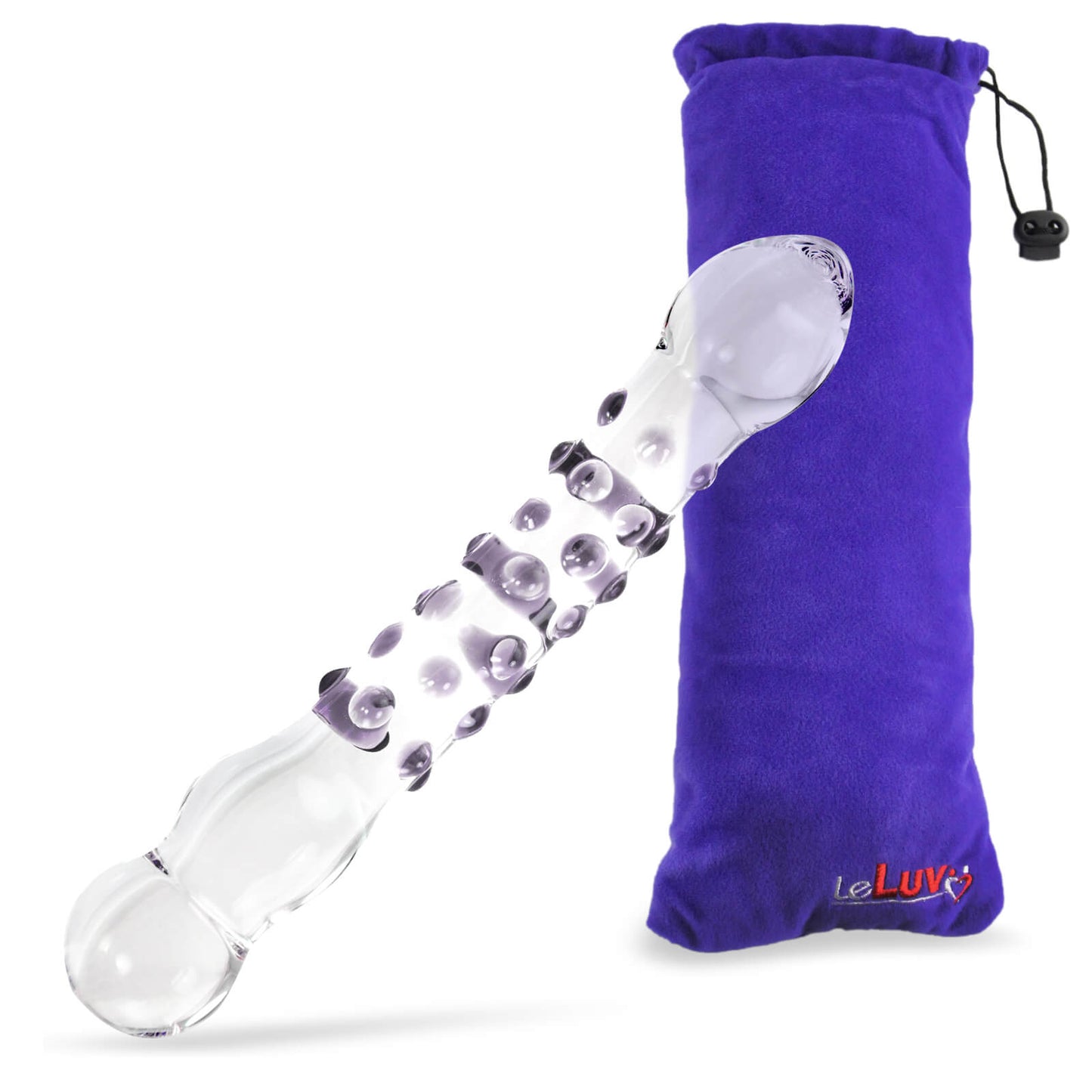 LeLuv Glass 8 Inch Double-ended Slim Curved Wand with Pleasure Dots Dildo