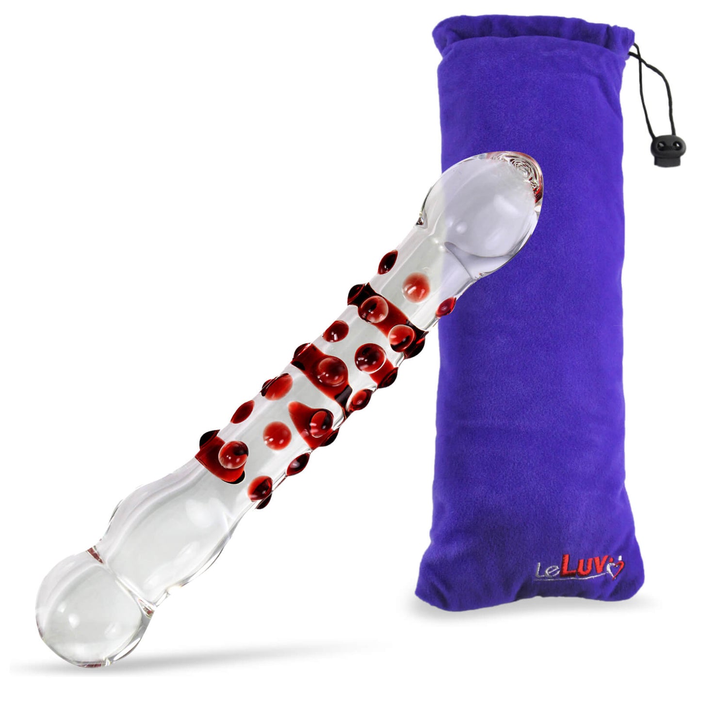 LeLuv Glass 8 Inch Double-ended Slim Curved Wand with Pleasure Dots Dildo