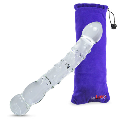 LeLuv Glass 8 Inch Bumpy, Curved and Beaded Double-ended Dildo
