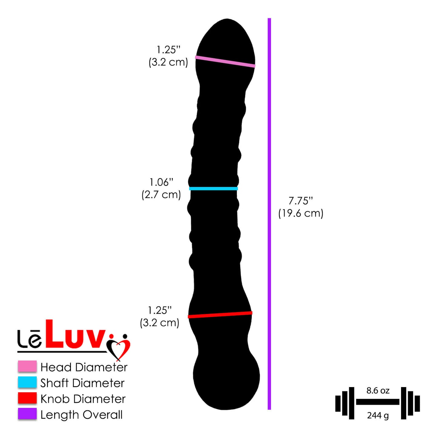 LeLuv Glass 8 Inch Bumpy, Curved and Beaded Double-ended Dildo