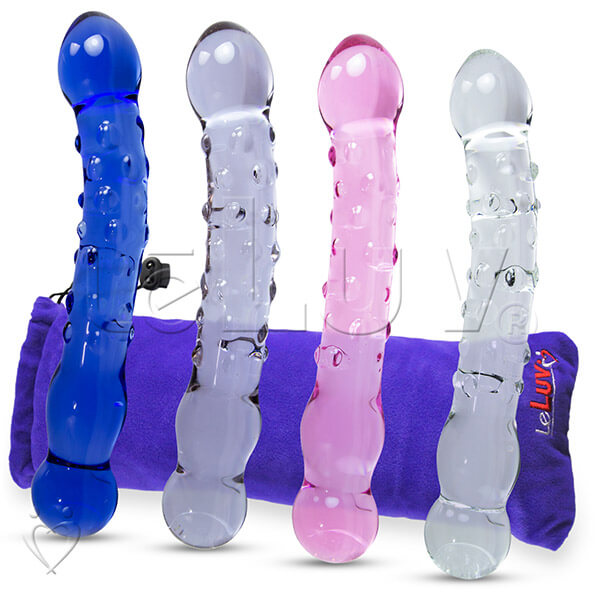 LeLuv Glass 8 Inch Bumpy, Curved and Beaded Double-ended Dildo