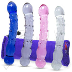 LeLuv Glass 8 Inch Bumpy, Curved and Beaded Double-ended Dildo