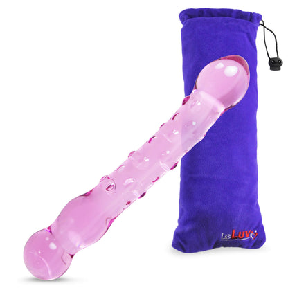 LeLuv Glass 8 Inch Bumpy, Curved and Beaded Double-ended Dildo