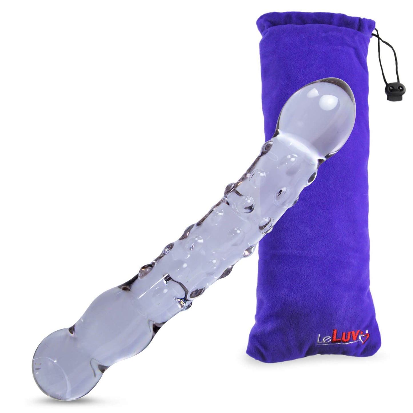 LeLuv Glass 8 Inch Bumpy, Curved and Beaded Double-ended Dildo