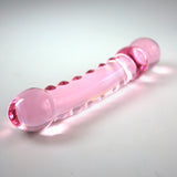 Glass Pink Beaded Ends Wand with Nubby Ridged Shaft Dildo