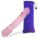Glass Pink Beaded Ends Wand with Nubby Ridged Shaft Dildo