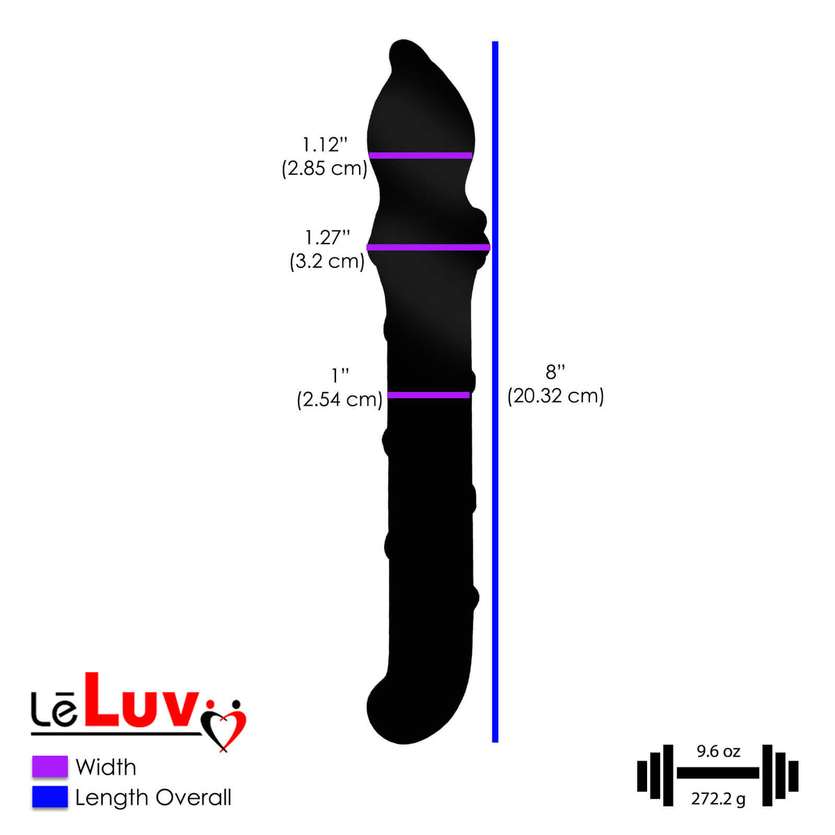 LeLuv Glass 8 Inch Curved Tip Nubby Bubble Swirled Shaft Magic Wand Dildo