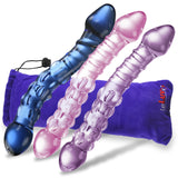 Glass 8 Inch Pastel Double-ended G-Spot Pearls and Swirls Dildo