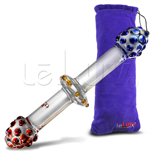 LeLuv Glass 8 Inch Double-ended Pearly Head Slender Shaft Dildo