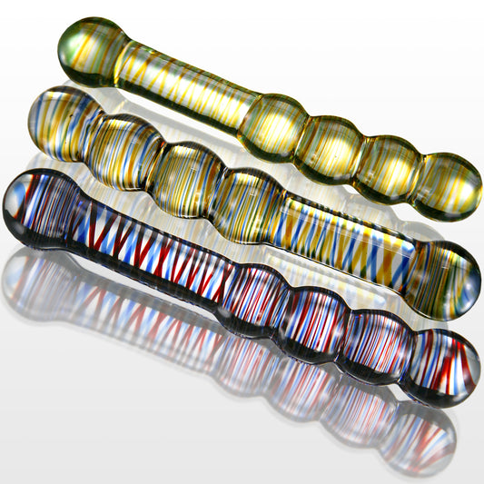 LeLuv Glass 8 Inch Helix Curved Round Beads Double-ended Dildo