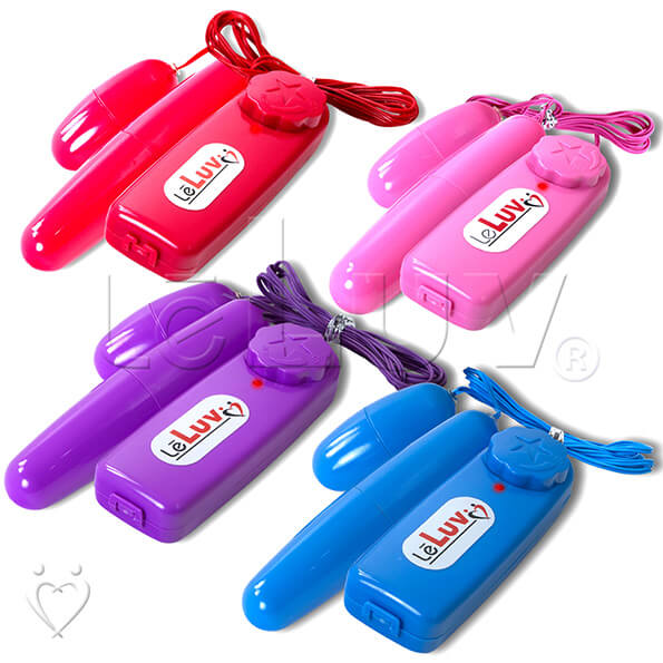 LeLuv Classic Vibrating Dual Bullets - Multispeed Dial Controller Wired Egg/Bullet Small and Large Combo in Vibrant Colors