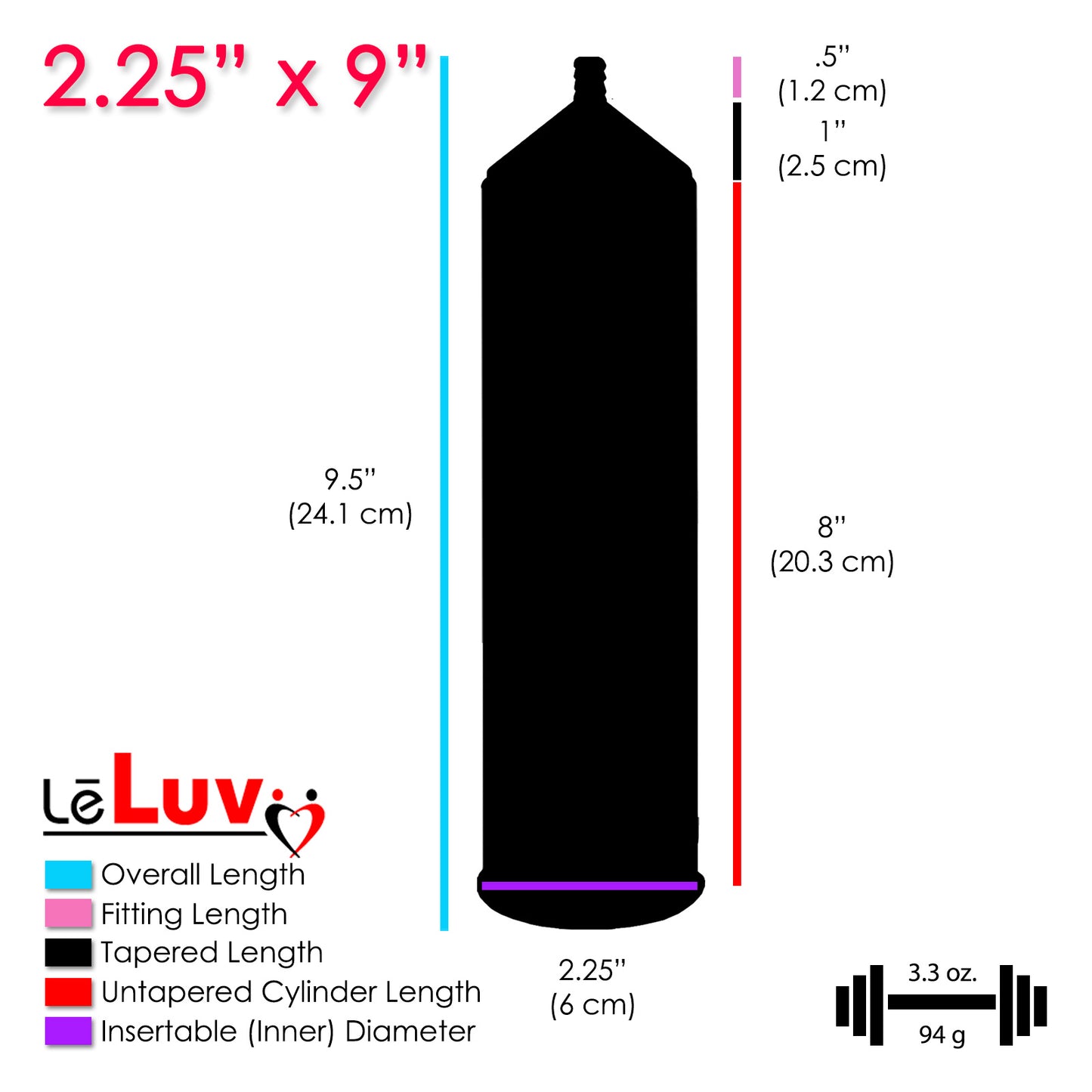 LeLuv Penis Pump EasyOp GOOD Kit - Zgrip Handle, Clear Hose, 2.25" Cylinder - with 3 Sizes of Vacuum Sealing Sleeves