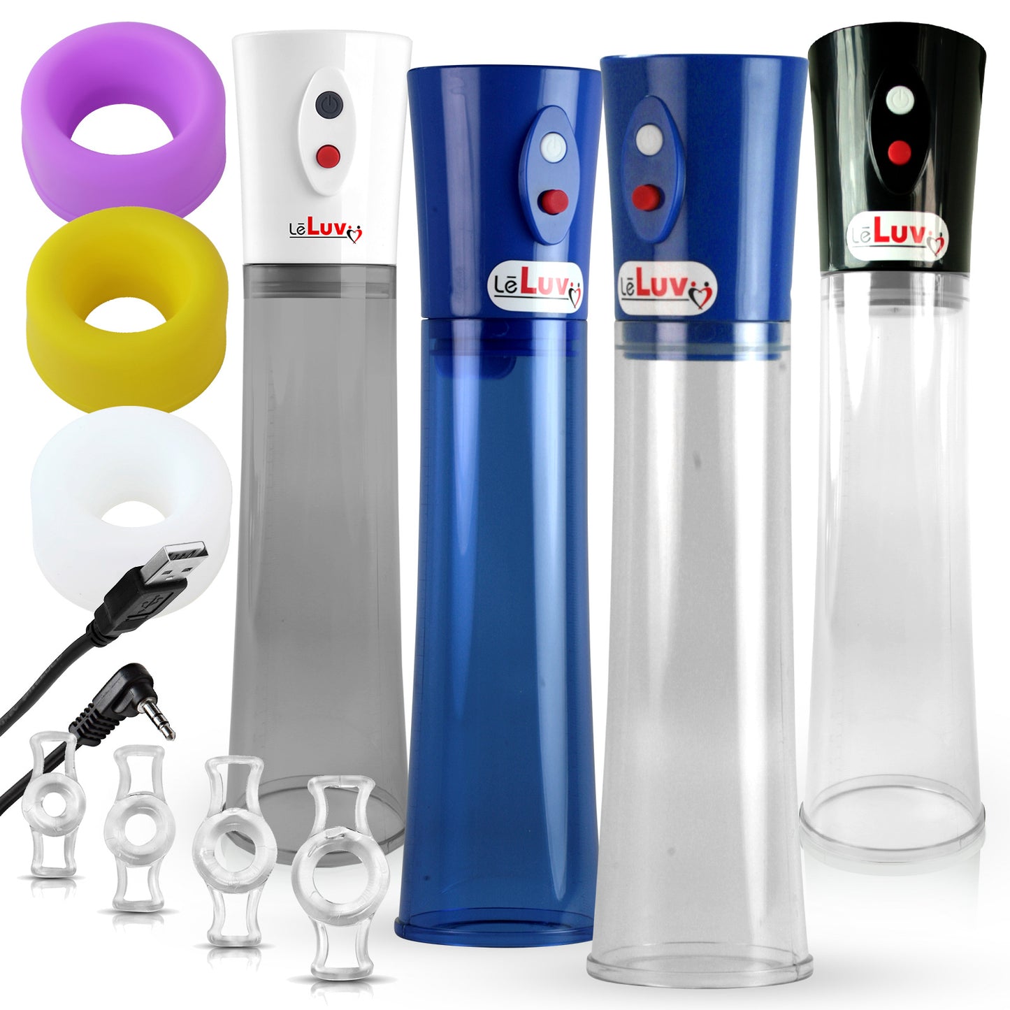 Eros Electric Penis Pump | USB-Rechargeable with 3 Sleeves & 4 Constriction Rings