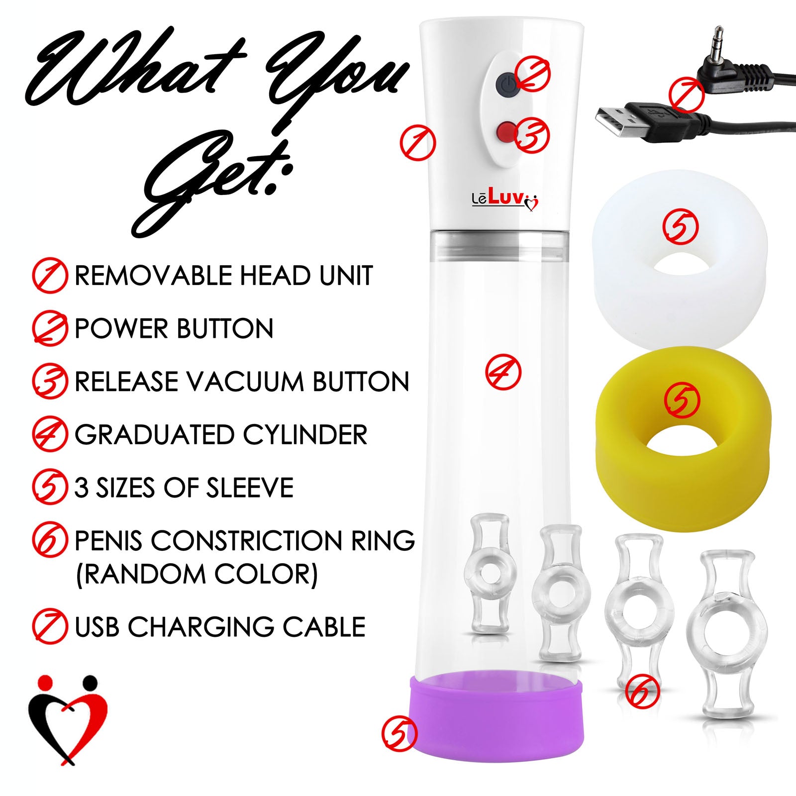 EROS Electric Penis Pump | USB-Rechargable with 3 Sleeves & 4 Constriction Rings
