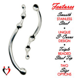 Eyro Polished Stainless Steel S Curved G-Spot Dildo with Beaded Tips  8" (20 cm) - 10" (26 cm)