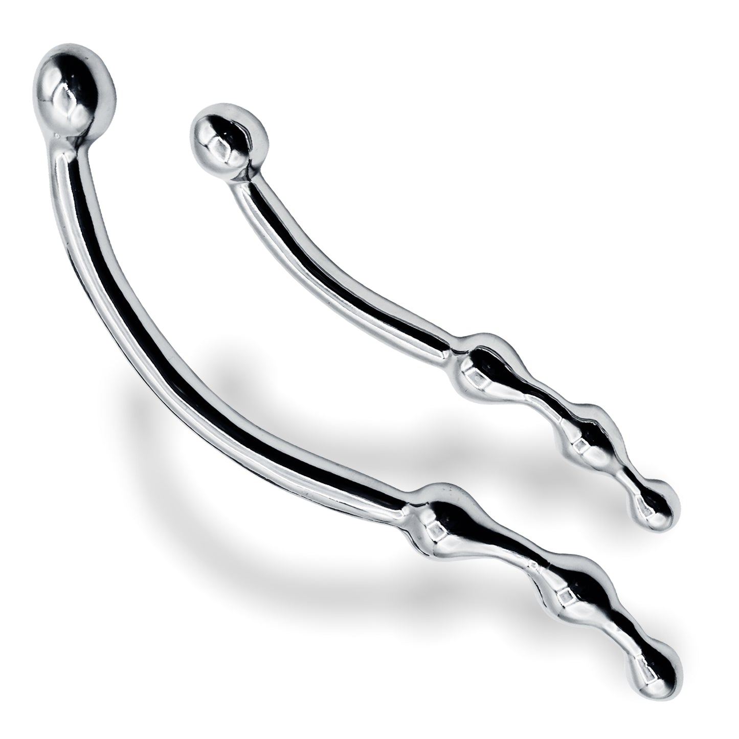 Eyro Polished Stainless Steel S Curved G-Spot Dildo with Beaded Tips  8" (20 cm) - 10" (26 cm)