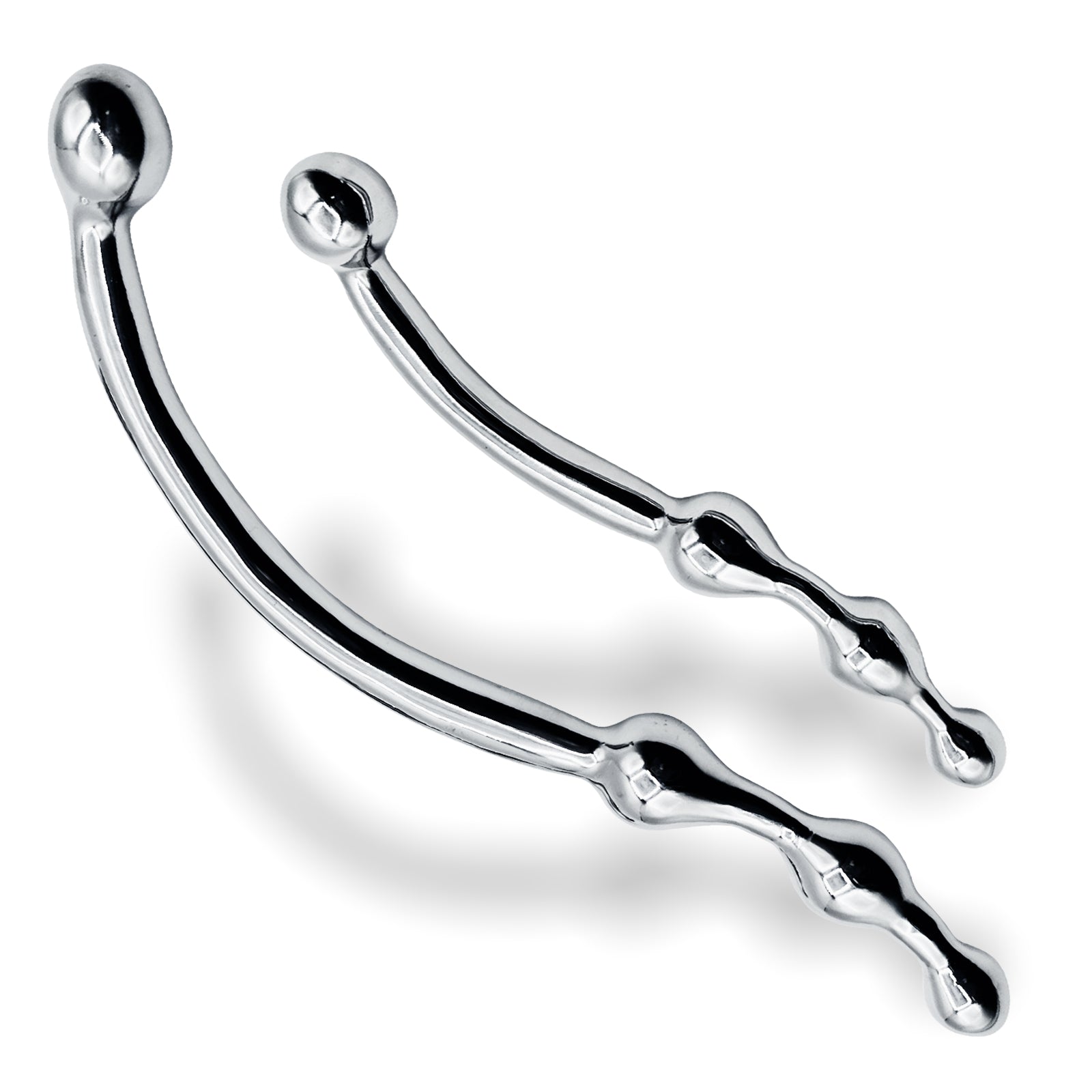 Eyro Polished Stainless Steel S Curved G-Spot Dildo with Beaded Tips  8" (20 cm) - 10" (26 cm)