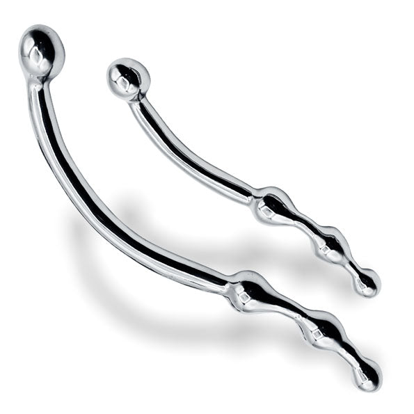 Eyro Polished Stainless Steel S Curved G-Spot Dildo with Beaded Tips  8" (20 cm) - 10" (26 cm)