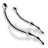 Eyro Polished Stainless Steel S Curved G-Spot Dildo with Beaded Tips  8" (20 cm) - 10" (26 cm)