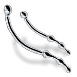 Eyro Polished Stainless Steel S Curved G-Spot Dildo with Beaded Tips  8" (20 cm) - 10" (26 cm)