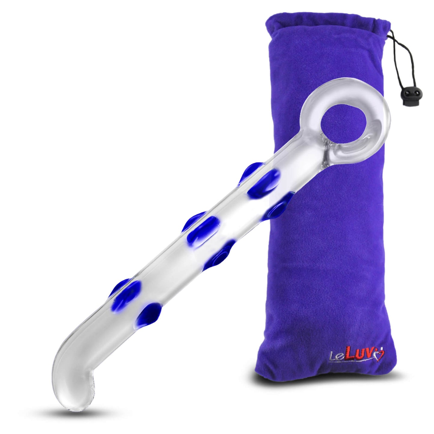 LeLuv Glass 8 Inch Ring Handle Pearly Slim Dildo