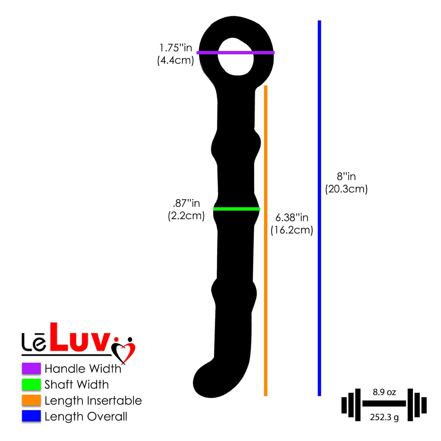 LeLuv Glass 8 Inch Ring Handle Pearly Slim Dildo