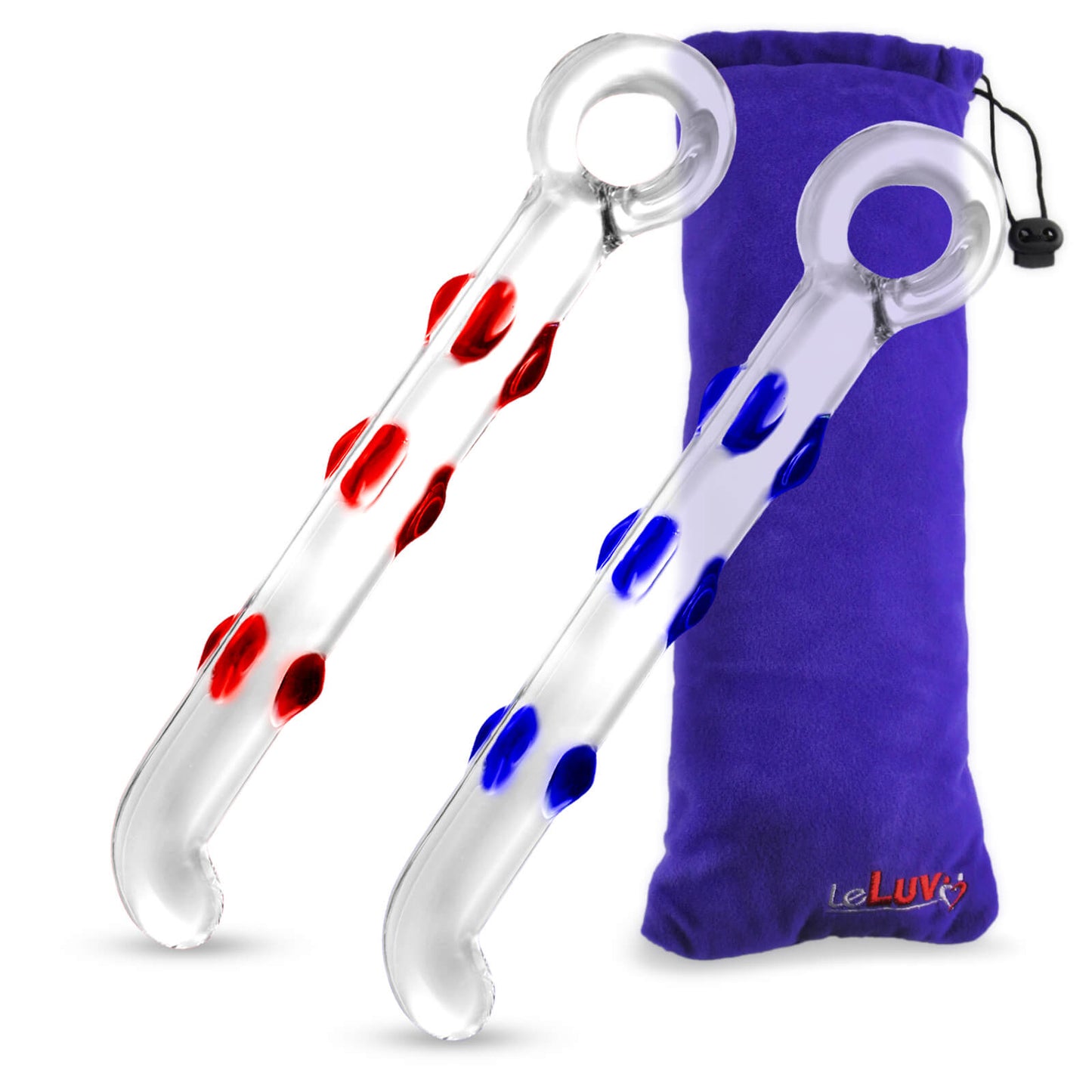 LeLuv Glass 8 Inch Ring Handle Pearly Slim Dildo