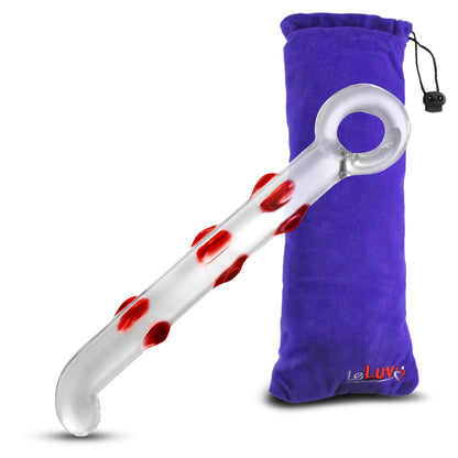 LeLuv Glass 8 Inch Ring Handle Pearly Slim Dildo