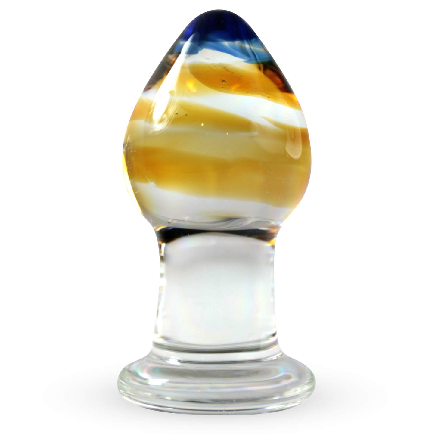 Thick Short Amber & Blue tip Glass Butt Plug