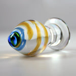 Thick Short Amber & Blue tip Glass Butt Plug