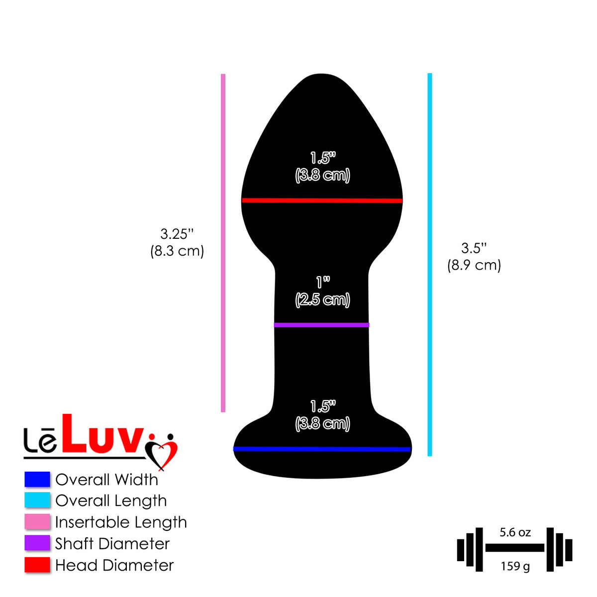 Glass 3.5 Inch Anal Plug Flat Base Short Shaft Teardrop Head With Velvety Padded Pouch